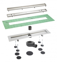 Proline Systempaket Prochannel-s-line inkl. Fliesenmulde, Rahmen, Ablauf &amp; Montagefüße, Länge: 900mm